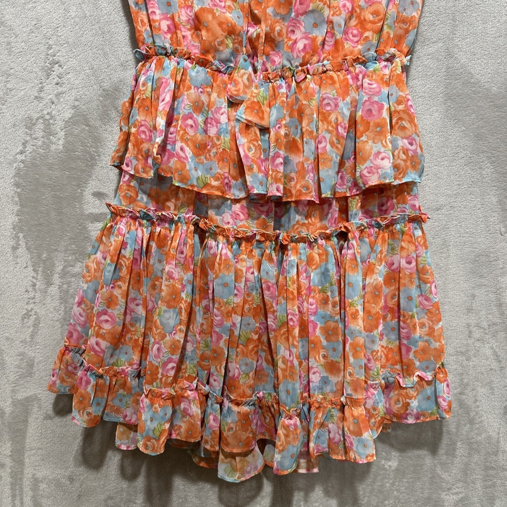 RESET BY Jane Mini Dress Women's S Orange Ruffle Floral Print Elastic Waist - Picture 5 of 9